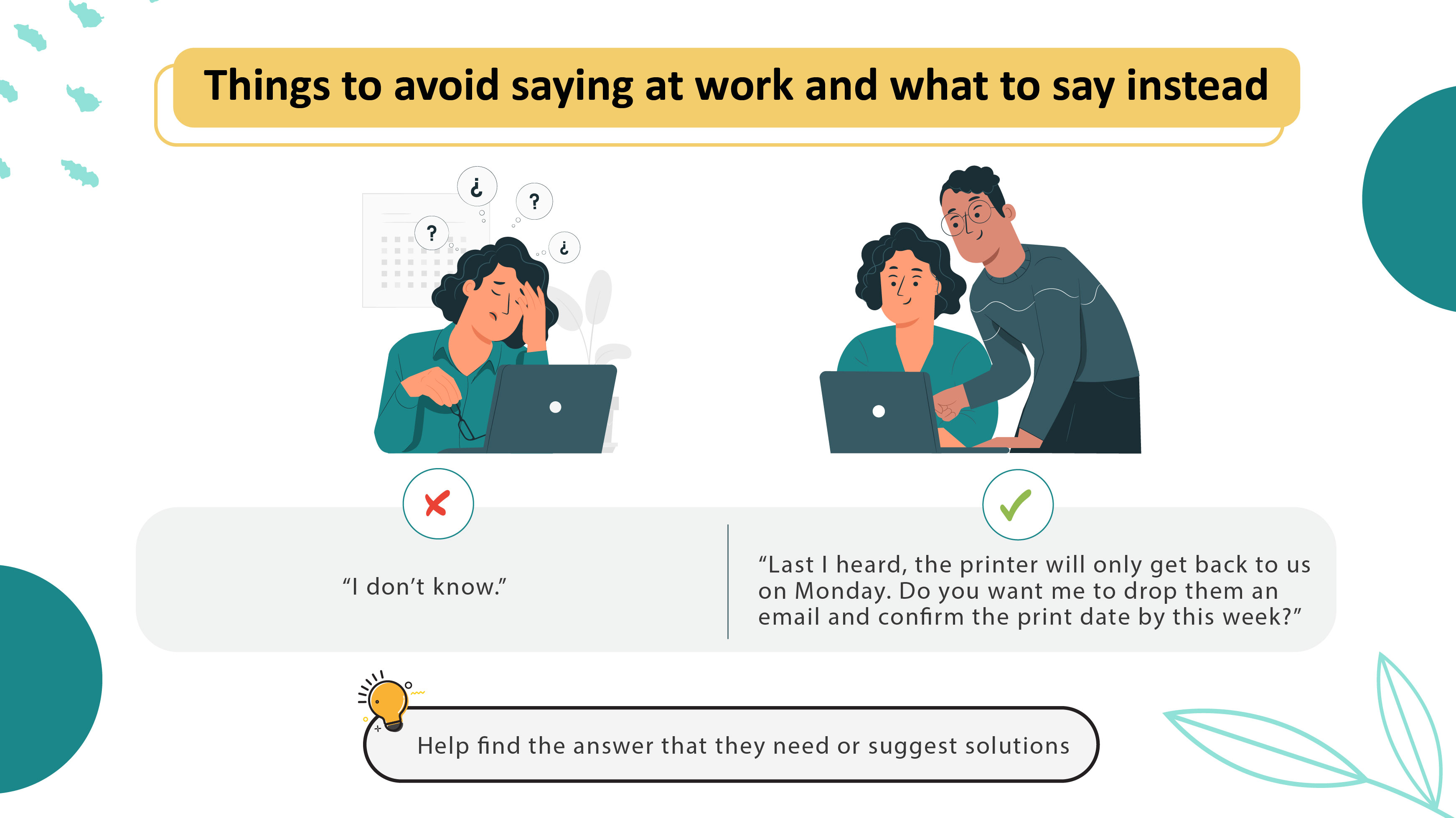 7 things to avoid saying at work, and what to say instead_I don't know